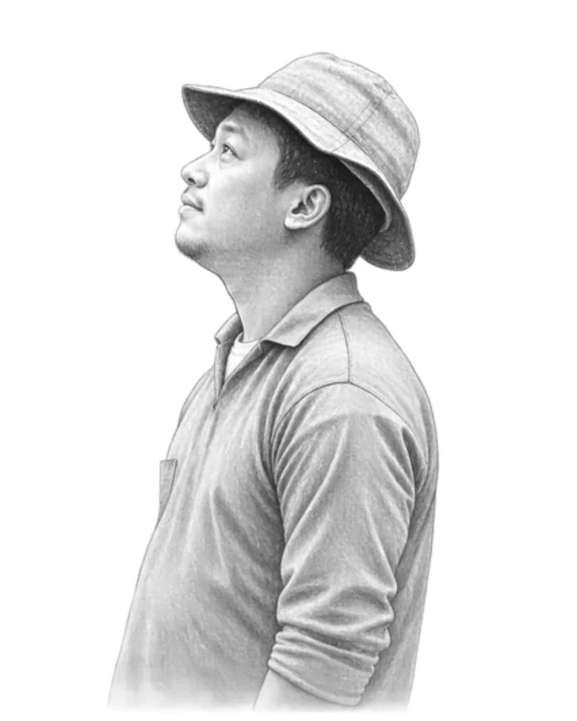 A pencil portrait of Alee from Ripple Coffee Roasters' ALEE WUT Farm page.